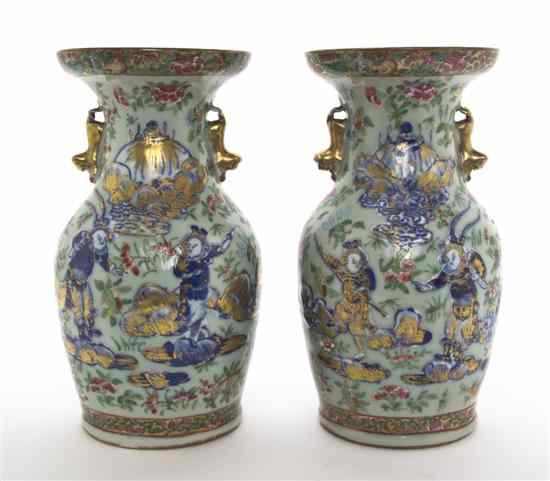 Appraisal: A Pair of Chinese Baluster Vases each depicting a garden