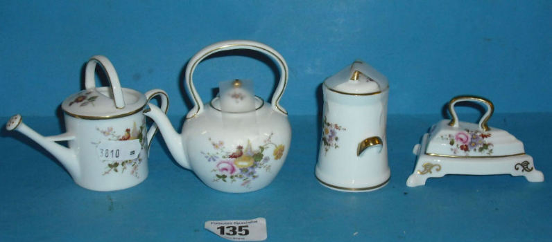 Appraisal: Royal Crown Derby Minature Posy watering Can Kettle Flat Iron