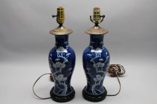 Appraisal: Pair th C Chinese Hawthorn Pattern Lamps Pair th C