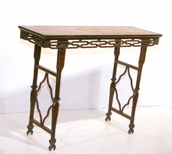 Appraisal: A hardwood altar table th Century Its apron with openwork