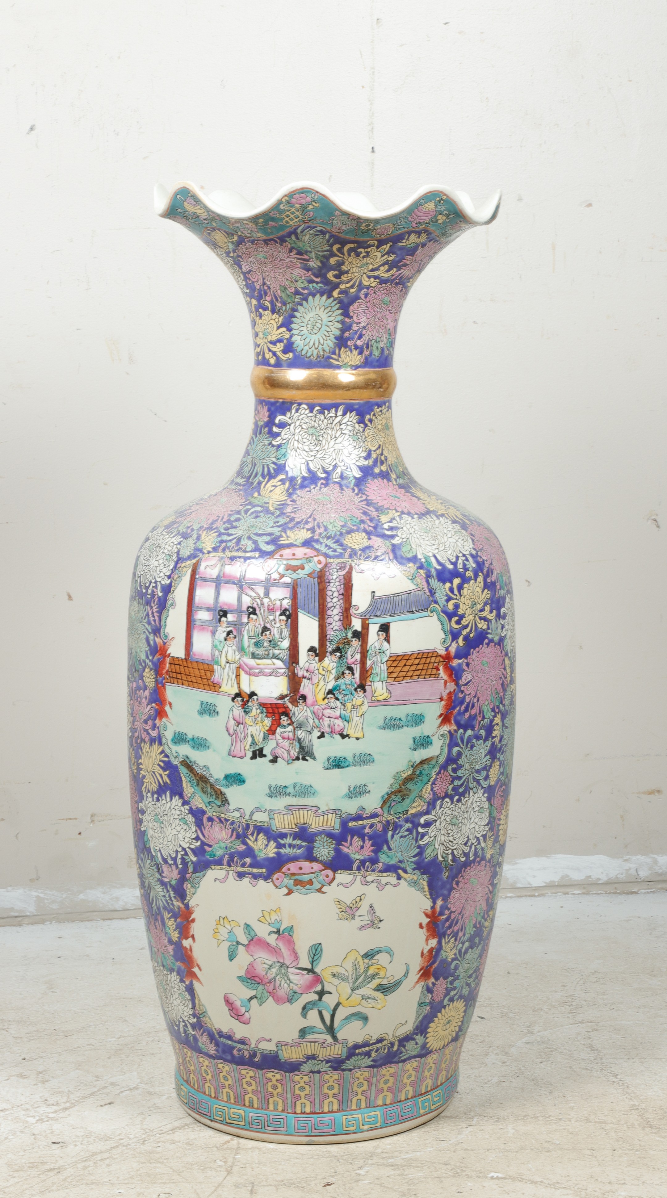 Appraisal: Chinese porcelain palace vase figures in landscape with floral surround