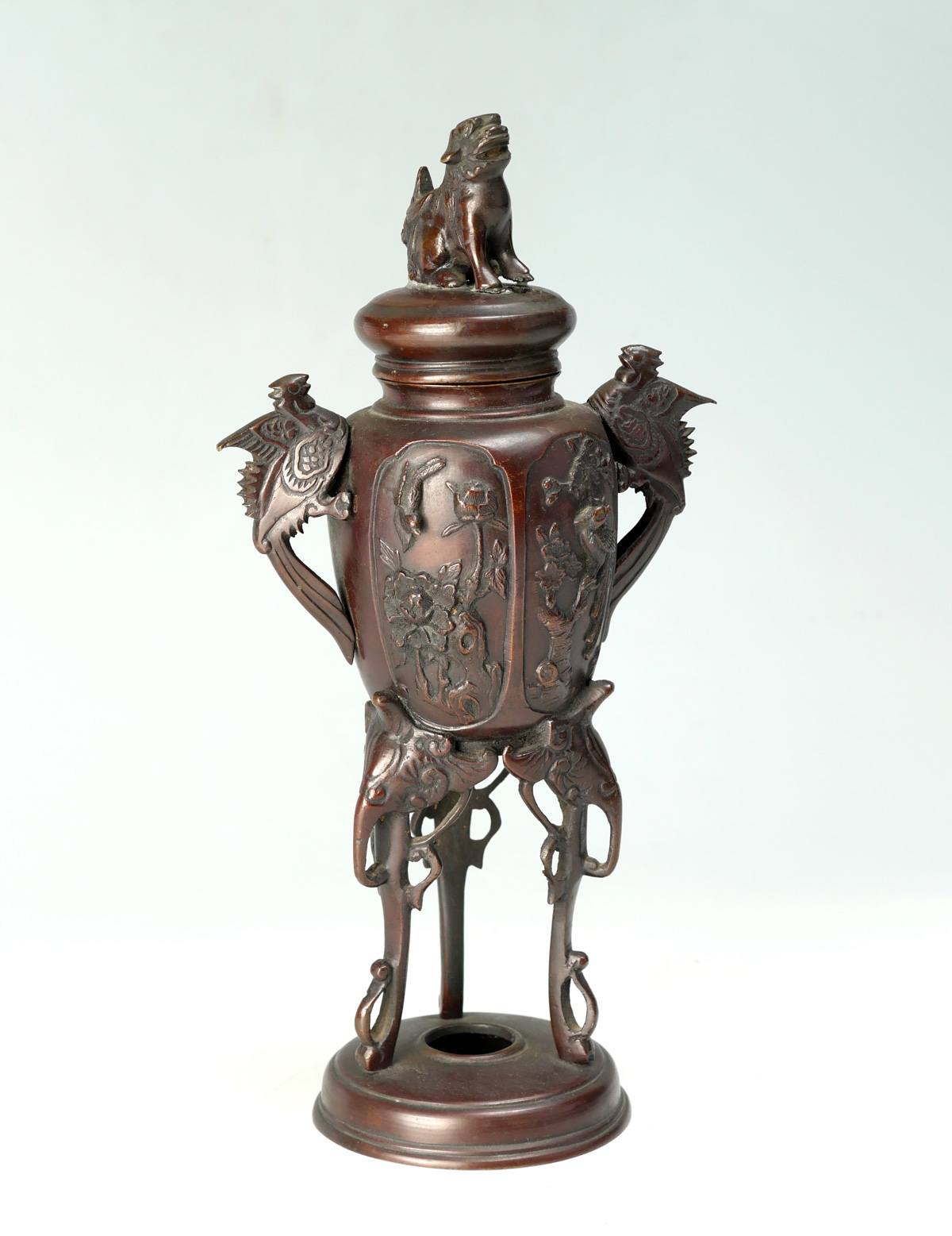 Appraisal: JAPANESE BRONZE LIDDED CENSOR Tall bronze Censor surmounted by a