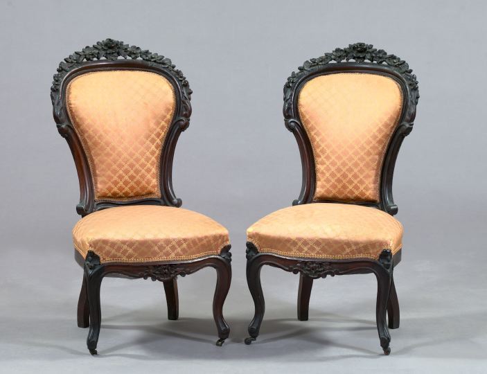 Appraisal: Pair of American Rococo Revival Floral and Pierced Carved Rosewood