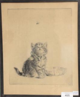 Appraisal: Meta Pluckebaum - three hand colored etchings of kittens signed