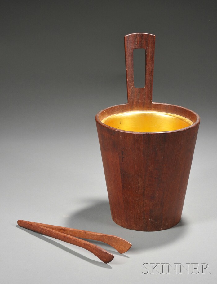 Appraisal: Arni Form Rosewood Ice Bucket and Tongs Rosewood and anodized