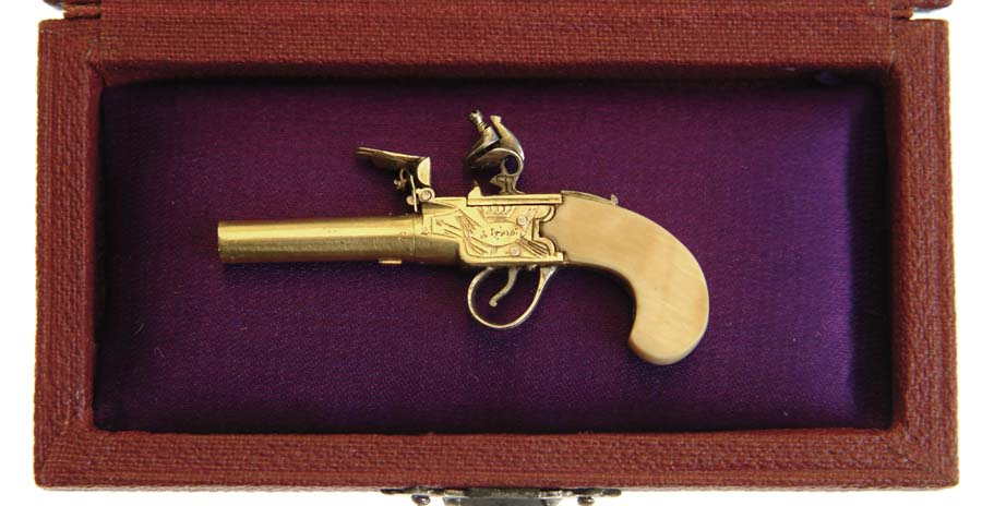 Appraisal: BEAUTIFUL MINIATURE CENTER HAMMER FLINTLOCK MUFF PISTOL Wonderful miniature probably