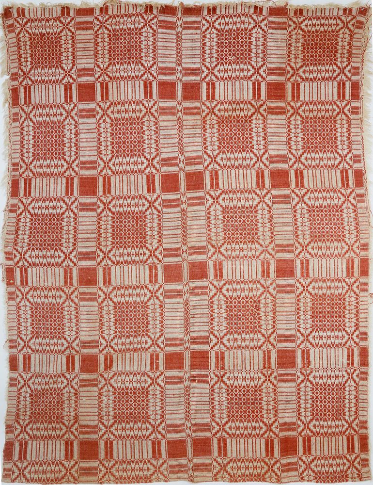 Appraisal: th Century Red Jacquard Coverlet th Century Home Spun Red