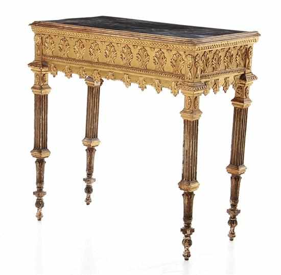 Appraisal: Italian marbletop carved giltwood console table first half th century