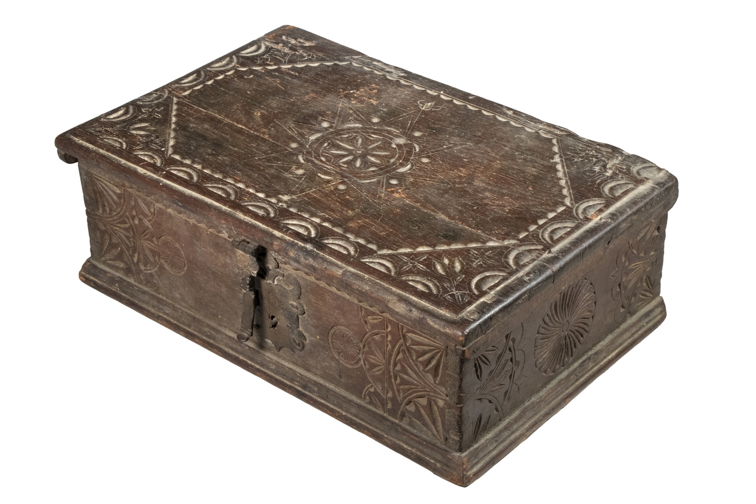 Appraisal: EARLY CHIP CARVED BIBLE BOX th c Oak Rectangular Box