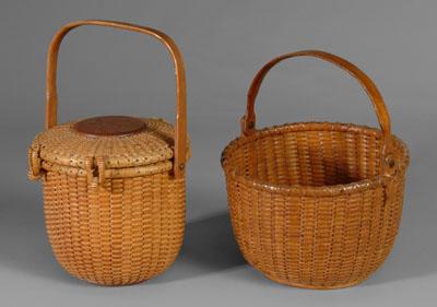 Appraisal: Two Nantucket baskets one round with wrapped swing handle wooden