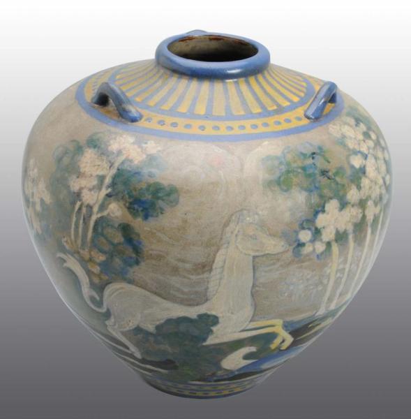 Appraisal: Pottery Hand-Painted Art Deco Vase Description Marked Primavera Vase depicts