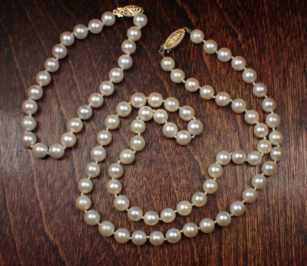 Appraisal: TWO ARTICLES OF PEARL AND FOURTEEN KARAT GOLD JEWELRY including