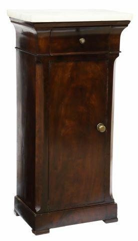 Appraisal: French marble-top mahogany nightstand th c curved frieze drawer over