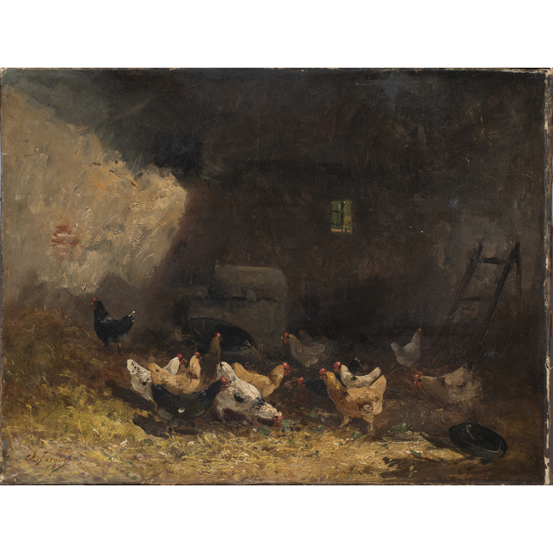 Appraisal: PAINTING CHARLES EMILE JACQUE Charles Emile Jacque French - Chicken