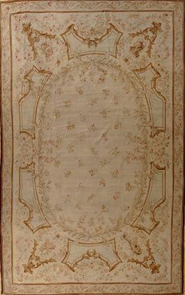 Appraisal: AUBUSSON LONG CARPET The oatmeal field with pink rose stems