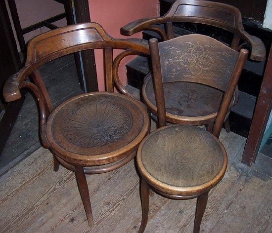 Appraisal: A pair of bentwood framed open armchairs one labelled Matthews