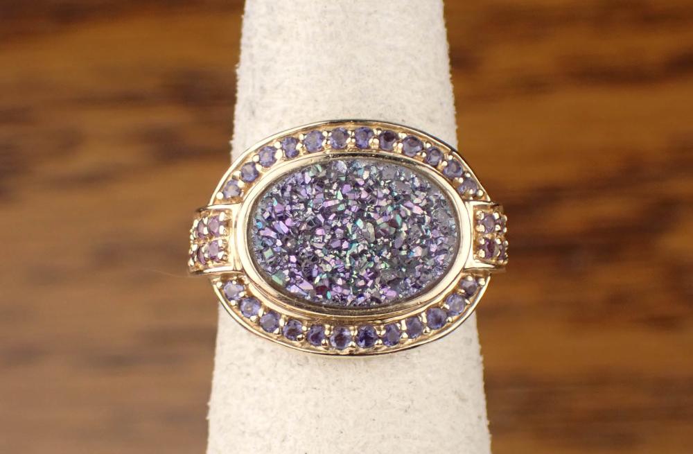 Appraisal: DRUZY AMETHYST IOLITE AND YELLOW GOLD RING The k yellow