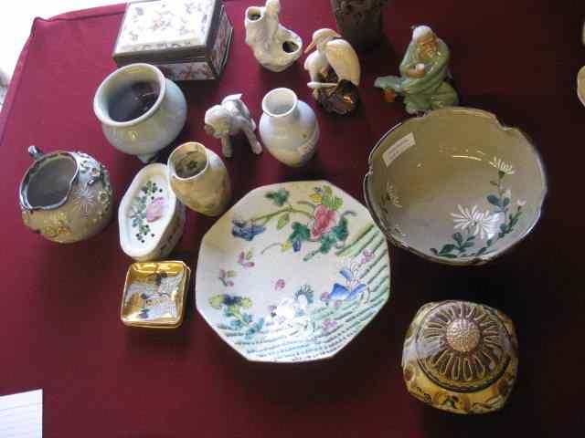 Appraisal: Collection of Oriental Pottery Porcelains pieces includes vases bowls incense