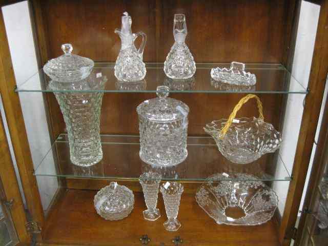 Appraisal: pcs of Fostoria ''American'' Glassware includes cookie jar basket creuts