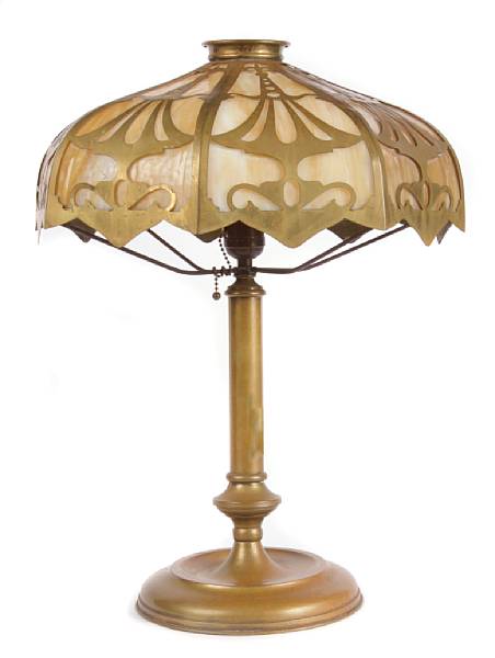 Appraisal: An American slag glass and brass lamp shade height in