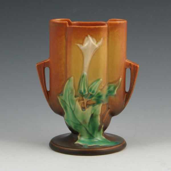 Appraisal: Roseville Thornapple handled vase in brown Marked Roseville - ''