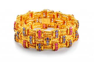 Appraisal: Tiffany Ruby and Sapphire Gold Bracelet Tiffany ruby and sapphire