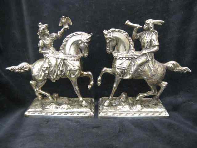 Appraisal: Pair of Silvered Bronzed Figural Bookends riders in horseback ''