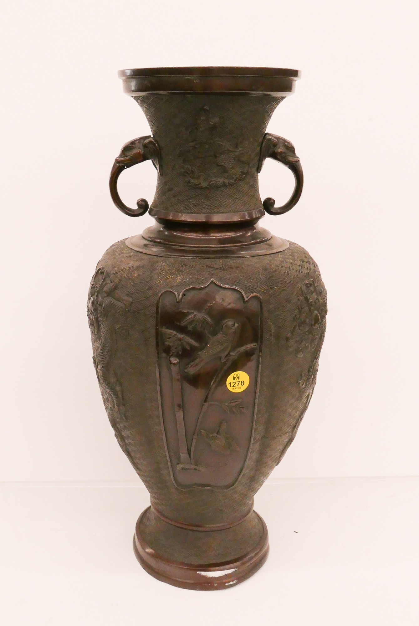 Appraisal: Old Japanese Bronze Elephant Handled Large Vase- ''