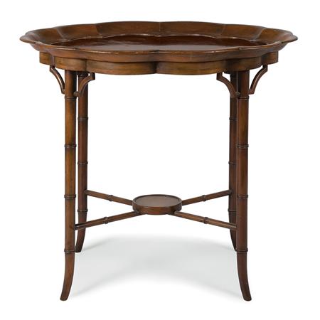 Appraisal: Regency Style Scalloped Rim Tray Table on Stand Estimate nbsp