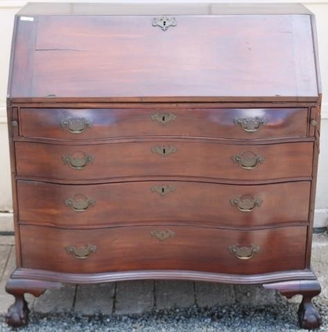 Appraisal: LATE TH C WALNUT CHIPPENDALE SLANT-LID DESK AMERICAN OXBOW FRONT