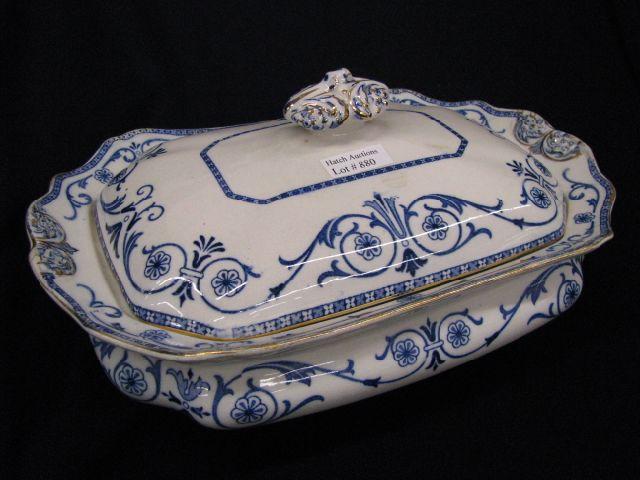 Appraisal: Victorian English Blue Decorated Ironstone Covered Dish Leighton