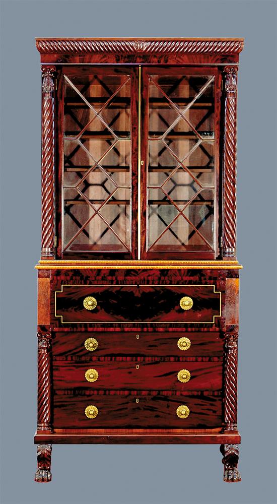 Appraisal: American Classical mahogany secretary bookcase circa possibly Philadelphia carved and