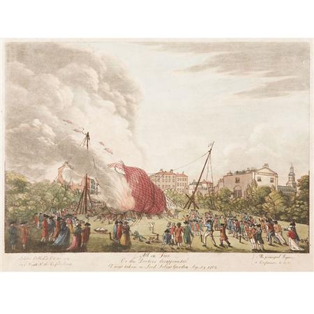 Appraisal: E Wyatt publisher ALL ON FIRE Hand-colored etching Together with