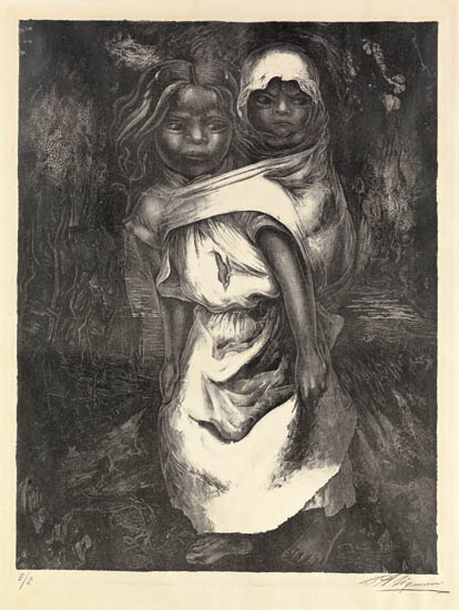 Appraisal: DAVID A SIQUEIROS Dos Ni os Lithograph - x mm