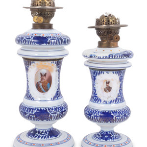 Appraisal: A Pair of Persian Market Opaline Glass Oil Lamps Late