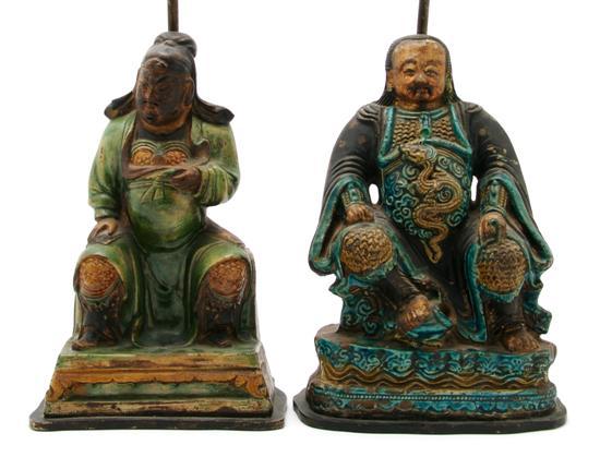 Appraisal: Pair of Chinese Ming Seated Generals having polychrome decoration throughout