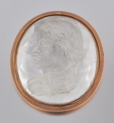 Appraisal: A Carved Quartz Intaglio in Metal Frame Gilt-metal frame set