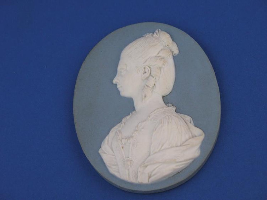 Appraisal: A WEDGWOOD BENTLEY BLUE JASPERWARE OVAL PORTRAIT MEDALLION of a