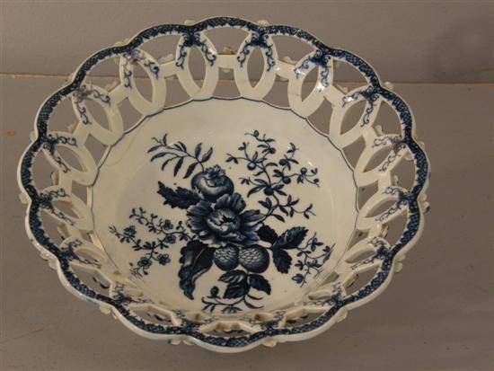 Appraisal: Worcester blue and white pine cone pattern fruit basket circa