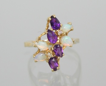 Appraisal: An Amethyst Opal and Diamond Ring k yellow gold ring