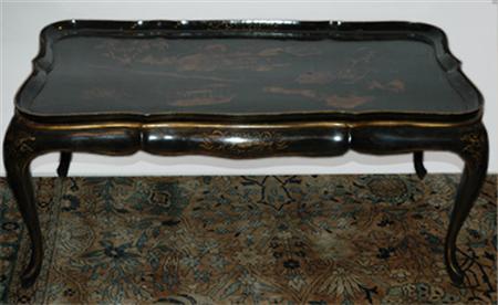 Appraisal: Chinoiserie Decorated Black Lacquer Tray Top Coffee Table Estimate -