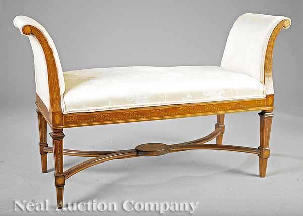 Appraisal: An Edwardian Satinwood and Holly Inlaid Mahogany Window Bench late