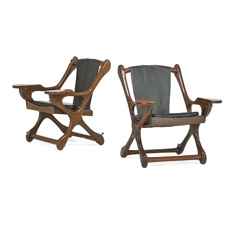 Appraisal: DON SHOEMAKER SENAL Pair of lounge chairs Condition Report Dryness