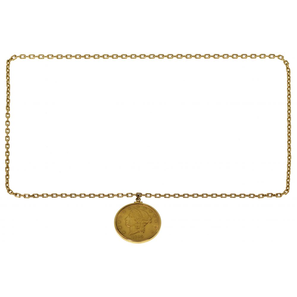 Appraisal: DOUBLE EAGLE GOLD COIN ON K YELLOW GOLD NECKLACEBezel setting