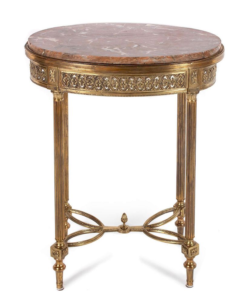 Appraisal: Louis XVI Style Brass Mounted and Marble Top Oval Side