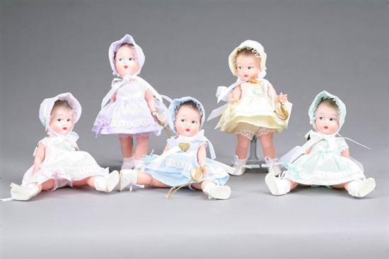 Appraisal: SET OF FIVE DOLLS Madame Alexander Quints with painted eyes