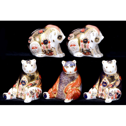 Appraisal: Five Royal Crown Derby Bear paperweights Imari Polar bear another