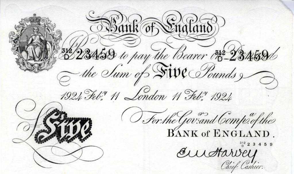 Appraisal: BANK OF ENGLAND E M HARVEY WHITE FIVE POUNDS FEBRUARY