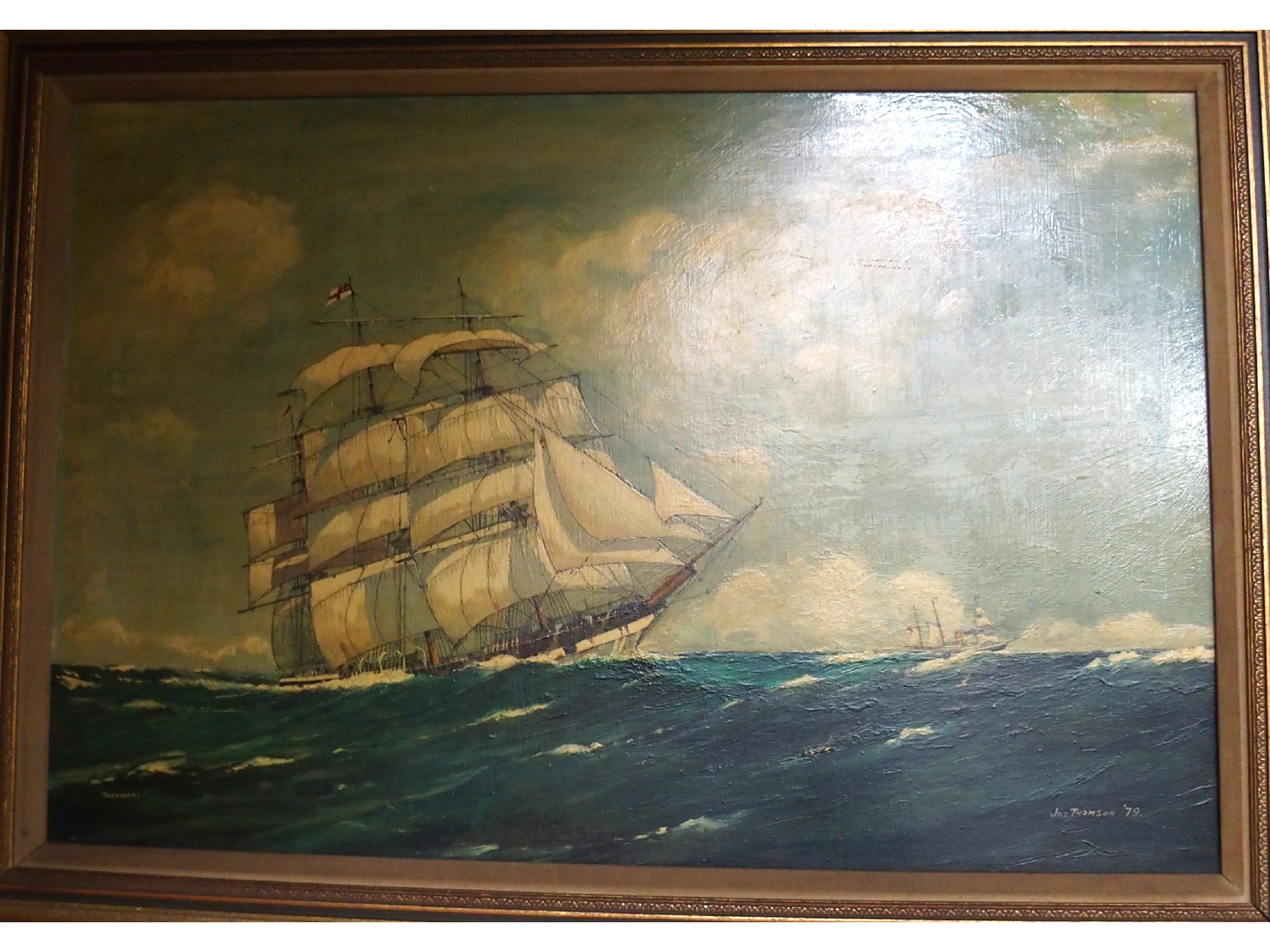 Appraisal: JOS THOMSON Schooners on high seas signed and dated '