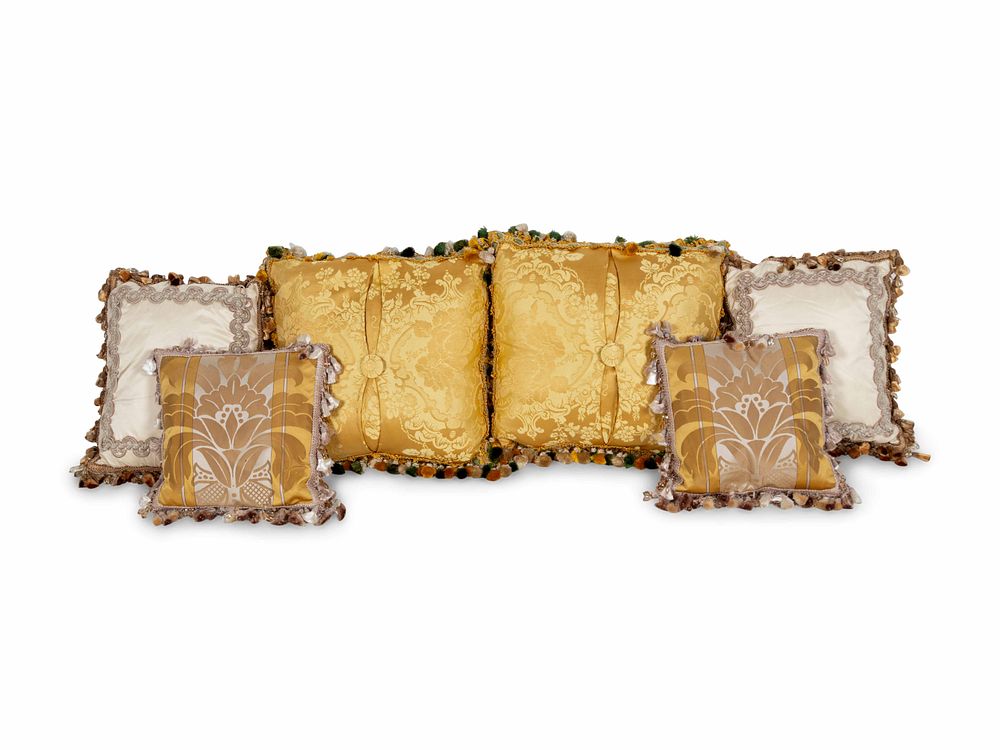 Appraisal: Three Pairs of Tassel-Decorated Silk Pillows Three Pairs of Tassel-Decorated